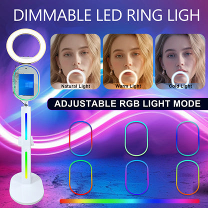 Magic Mirror Photo Booth Built-in HD Camera with 13.3in Touch All-in-one Camera Photobooth Selfie Station with RGB Fill Light RGB Light Box Flight Case for Parties Wedding Exhibition