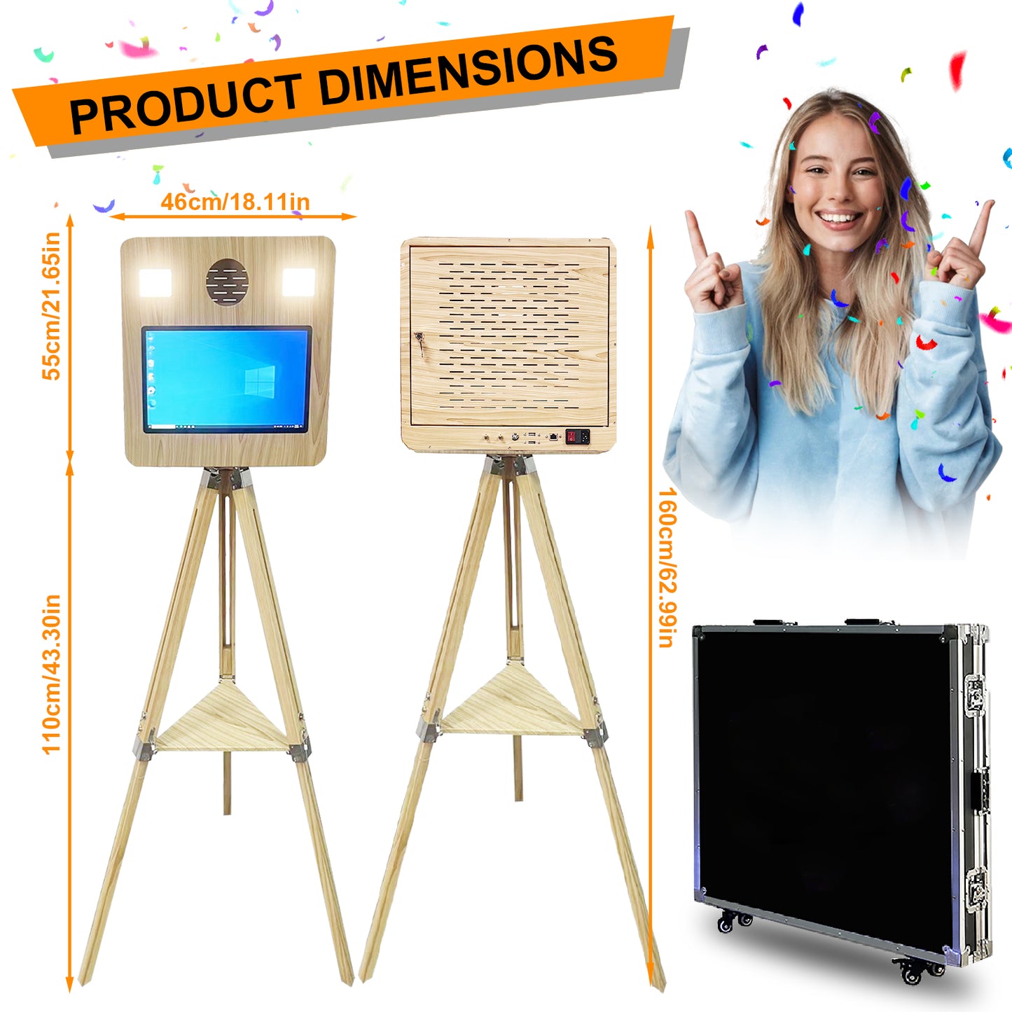 Portable Magic Mirror Photo Booth 15.6 inch Touch Screen DSLR Photobooth Machine with Flight Case for Wedding Party Rental