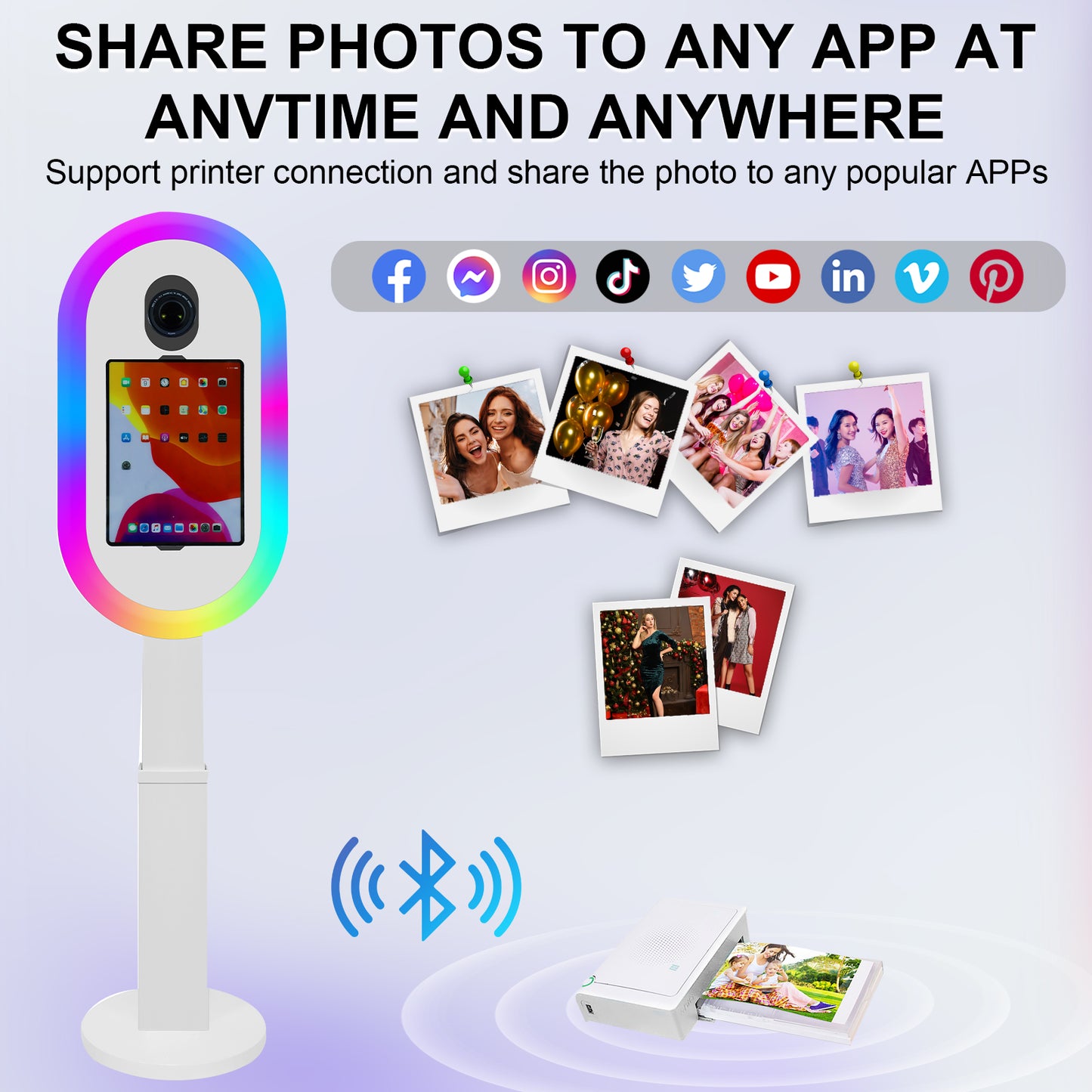 Photo Booth for iPad 10.2" 10.9" 11" 12.9" and for Camera Remote Control Flight Case 2-in-1 Portable Selfie Photobooth Stand for Party Rental Events