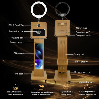 15.6" Mirror Touch Screen Photo Booth Machine 29 Inch LCD Split Screen Photo Booth Selfie Station Shell Stand Photobooth Machine for Events