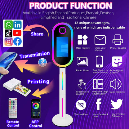 Magic Mirror Photo Booth 15.6 Inch with RGB Light, DSLR Photobooth Machine Selfie Portable Touch Screen with Flight Case for Wedding Party Events