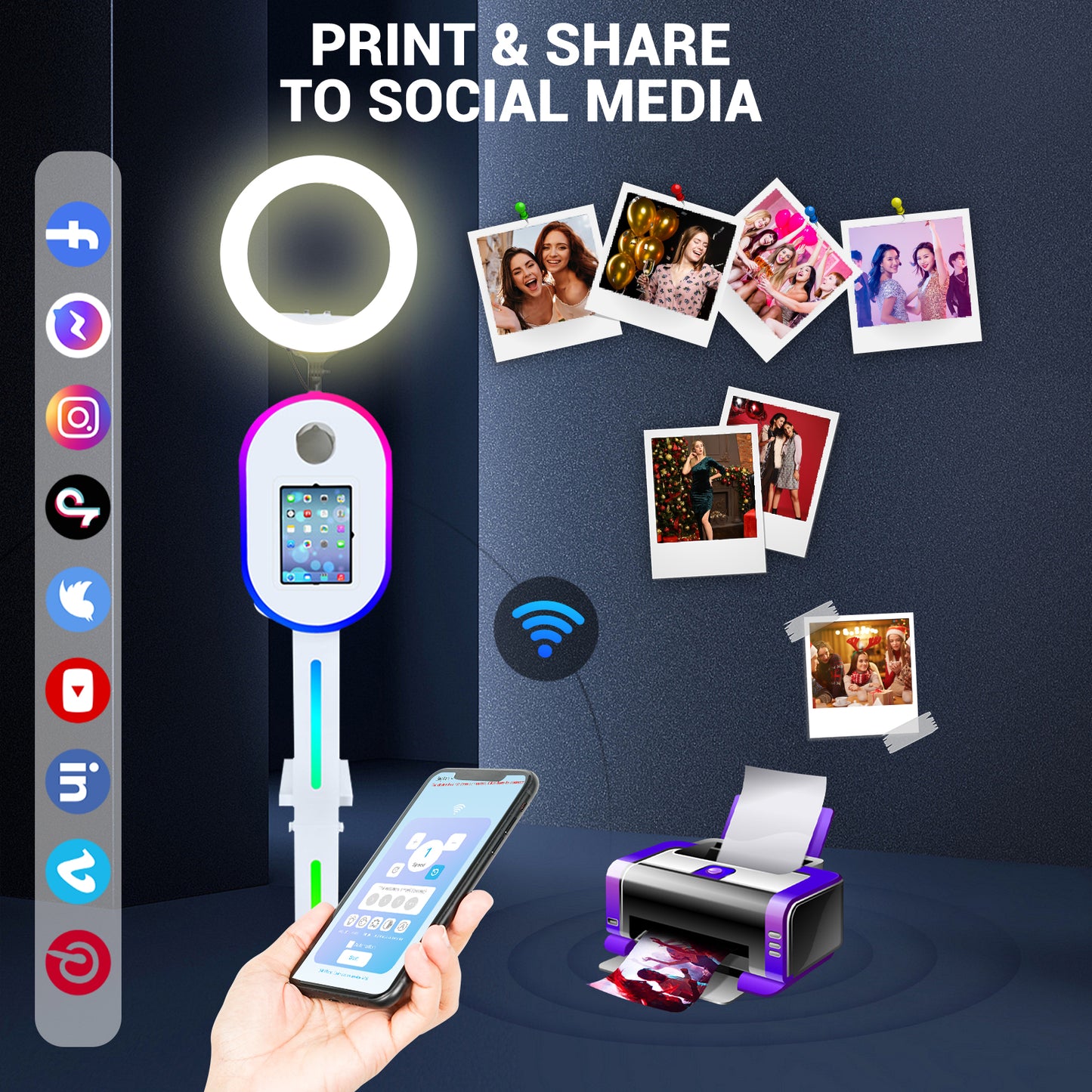 Portable Photo Booth for Ipad 10.2" 11" 12.9" APP Control Booth Shell Stand Compatible with iPad Stand Selfie Photo Booth Shell for DSLR Camera with Ring Light for Birthday Party