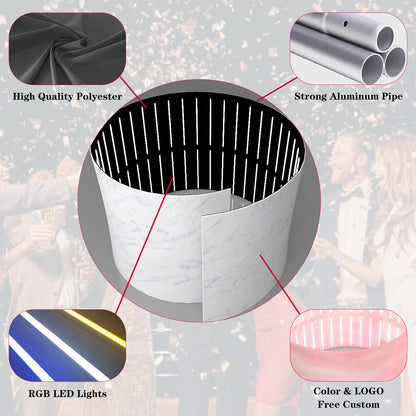 360 Photobooth Backdrop Photo Booth Enclosure Wall Backdrops Customized Logo 10FT Video Selfie Rotating Background with 32 PCS LED Light Stand for Rental Wedding Party