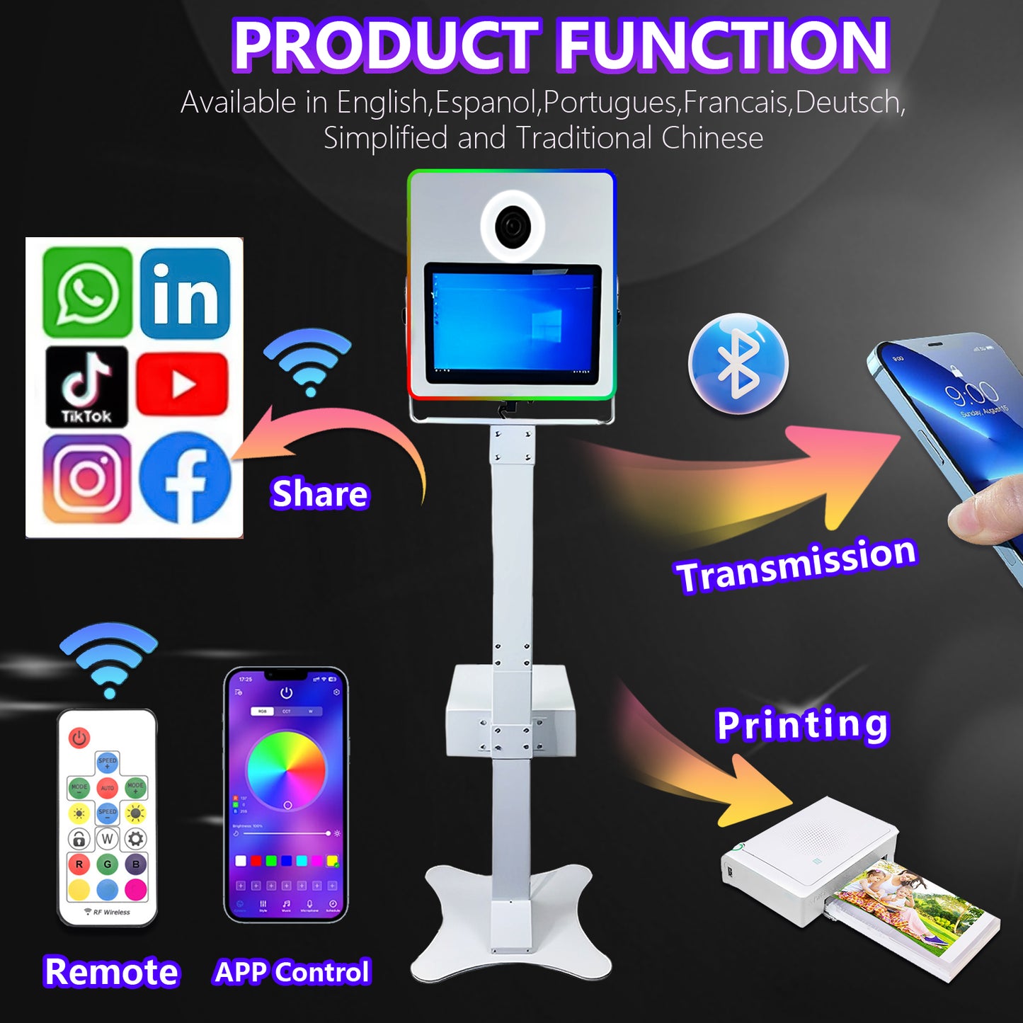 Magic Mirror Photo Booth 15.6in for Party Rental Wedding,Selfie Camera Mirror Photo Booth Built-in Mini PC RGB Light App Remote Control Portable Flight Case