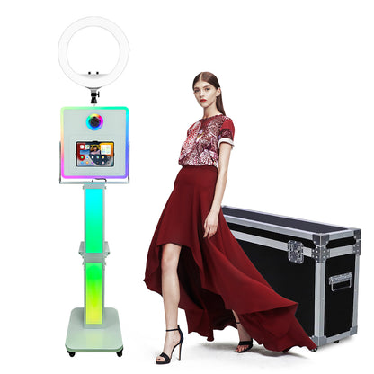 3 in 1 Portable Photo Booth Machine for Ipad 10.2" 10.9" 11" 12.9'' PhotoBooth Stand Shell Provide Cyratok Software RGB Ring Light Music Sync Aluminum Alloy Selfie Photo Booth for Parties Weddings Events