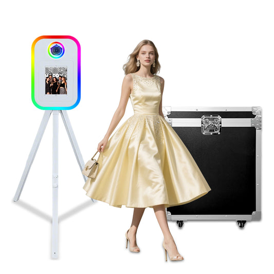 Cabina de fotos portátil para iPad de 10.2", 11" y 12.9". Control por app. Carcasa con soporte compatible con iPad. Carcasa para selfies con cámara DSLR y luz de anillo para fiestas de cumpleaños.