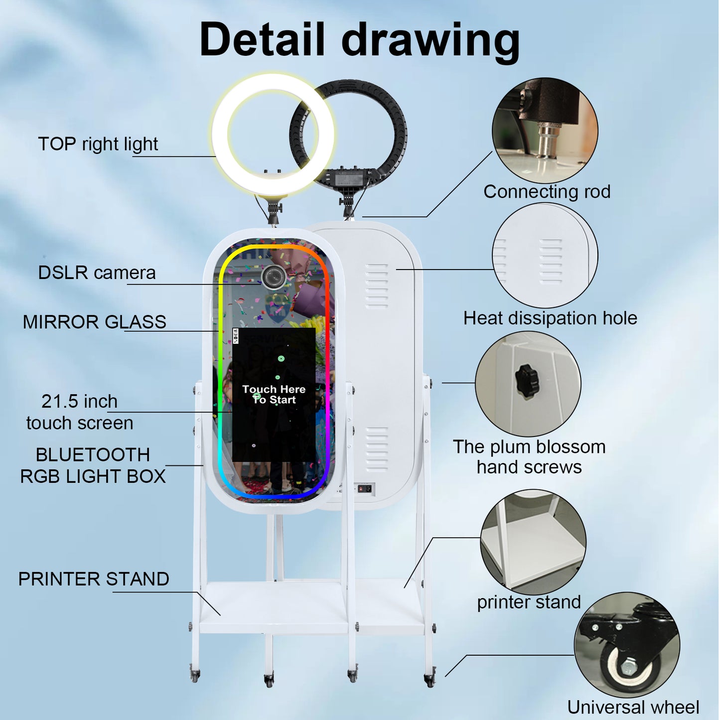 Magic Mirror Photo Booth Machine wiht 21.5" Touch Screen Mirror Photo Booth Selfie Photobooth Machine RGB Light for Event Rental Wedding Party
