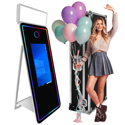 Magic Mirror Photo Booth 65'' Mirror Photo Booth 32/43'' Interactive Touch Screen Built-in Mini PC with Instant Print and Sharing for Event Party Wedding Rental