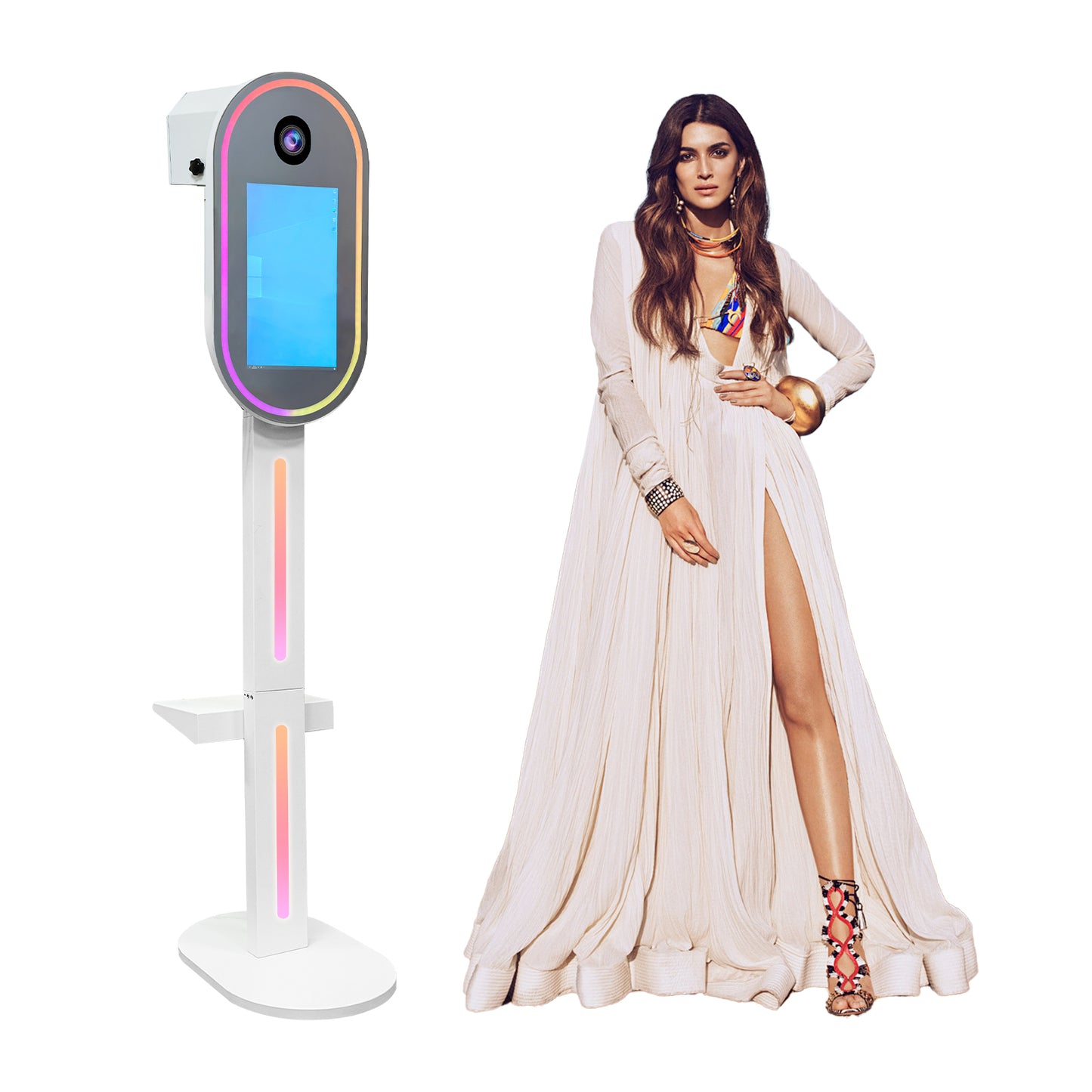 DSLR Photo Booth Portable Kiosk Camera Machine 15.6 inch Touch Screen Selfie Oval DSLR Photobooth Shell for Party Events