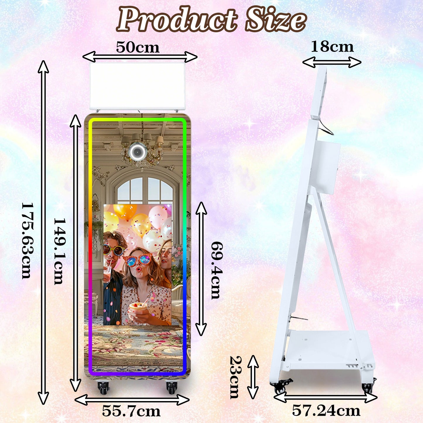 Cabina de Fotos Espejo Mágico 65'' Cabina de Fotos con Espejo Pantalla Táctil Interactiva de 32/43'' Mini PC Integrado con Impresión Instantánea y Compartir para Eventos, Fiestas, Bodas y Alquiler