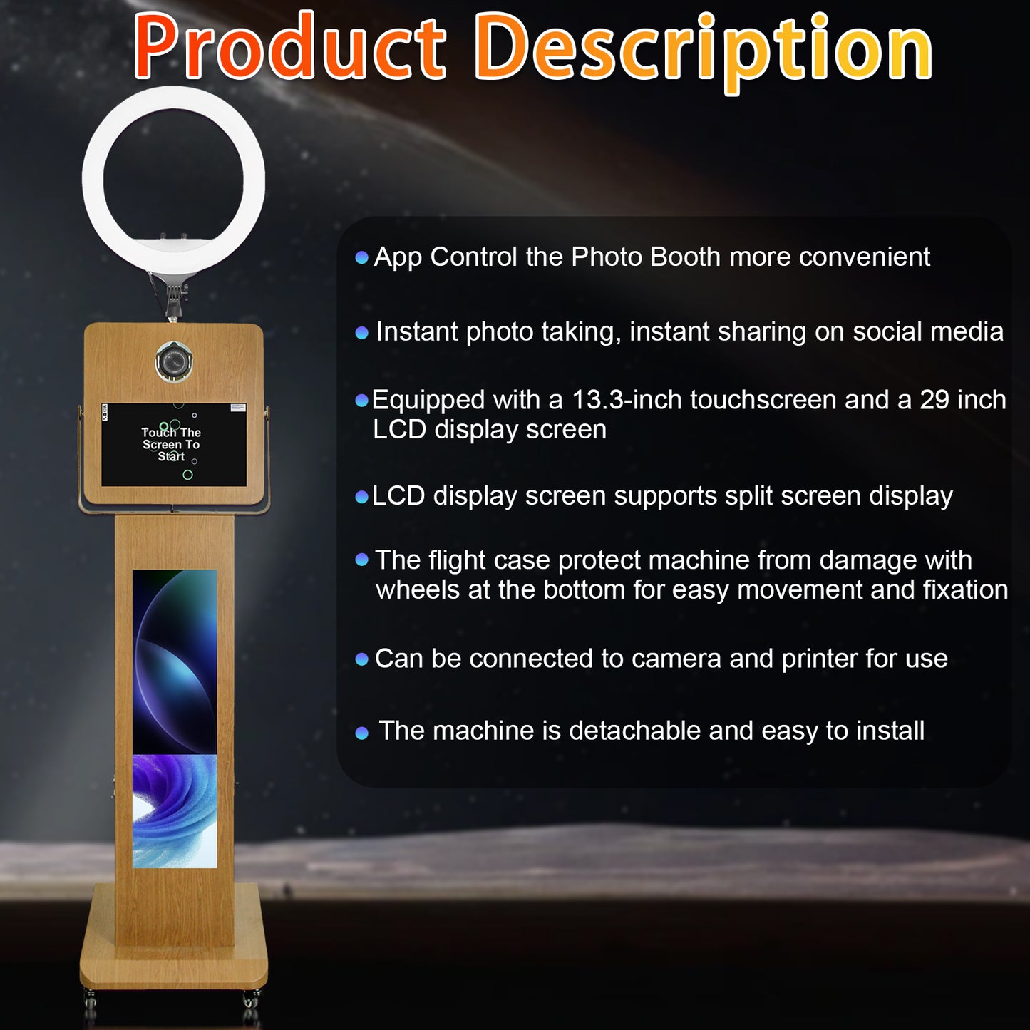 15.6" Mirror Touch Screen Photo Booth Machine 29 Inch LCD Split Screen Photo Booth Selfie Station Shell Stand Photobooth Machine for Events