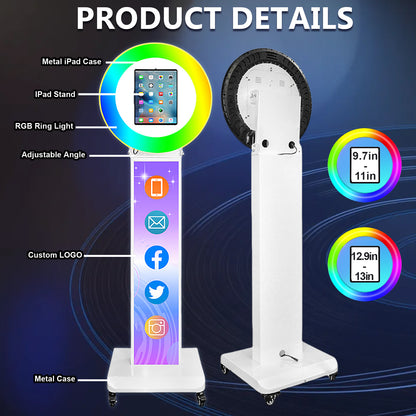 Portable Photo Booth Customized Logo with Light Ring for I Pad 10.2in 10.9in 11in 12.9in, Selfie Photobooth Stand Shell Machine with Software Remote Control Flight Case Music Sync for Christmas