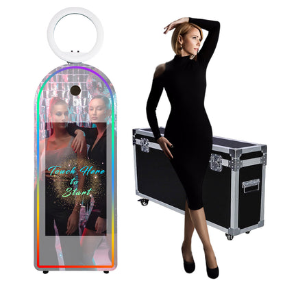 Portable 32/43 Inch Touch Screen Magic Mirror Booth Machine Flight Case Packing Mirror Photo Booth Selfie 65 Inch Photobooth for Weddings Parties Events