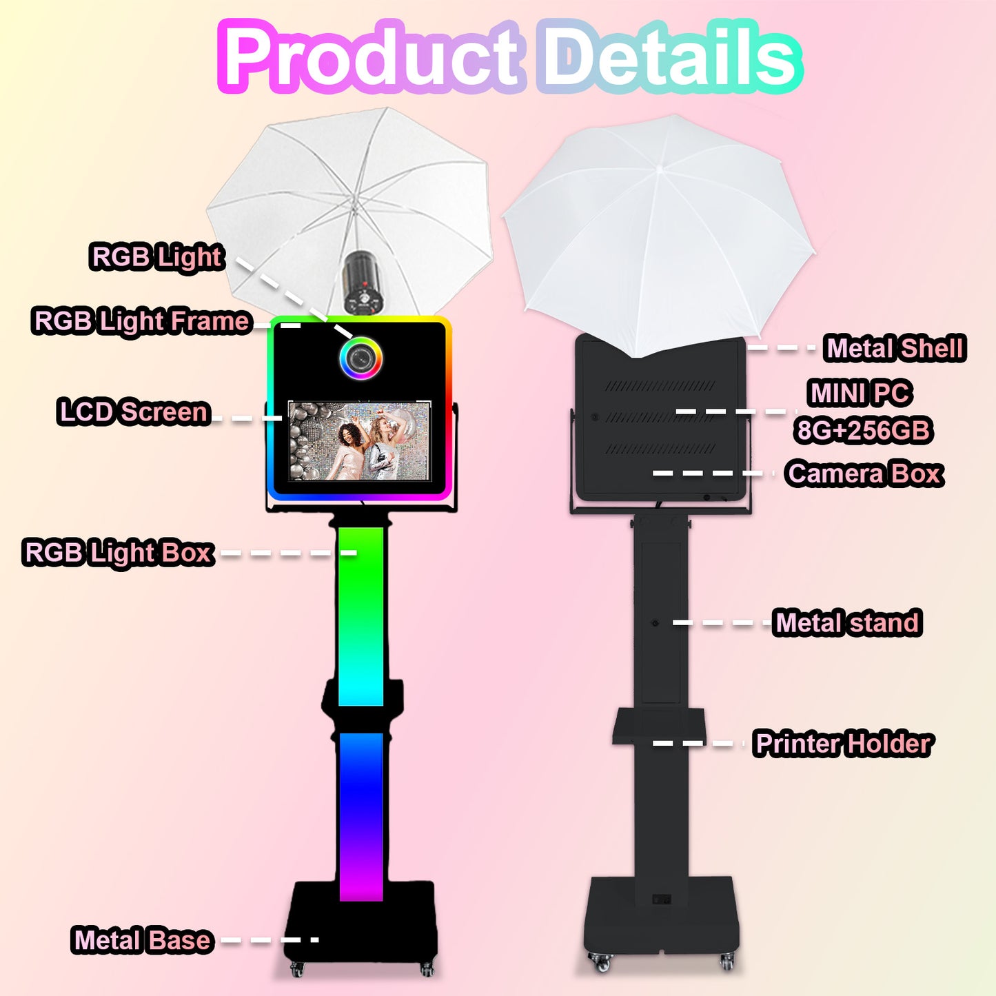Cabina de fotos con espejo, impresora y cámara DSLR, pantalla táctil de 15,6 pulgadas, portátil, para selfies, luces RGB, ideal para bodas, fiestas, eventos, alquileres navideños.