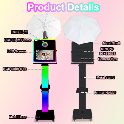 Cabina de fotos con espejo, impresora y cámara DSLR, pantalla táctil de 15,6 pulgadas, portátil, para selfies, luces RGB, ideal para bodas, fiestas, eventos, alquileres navideños.