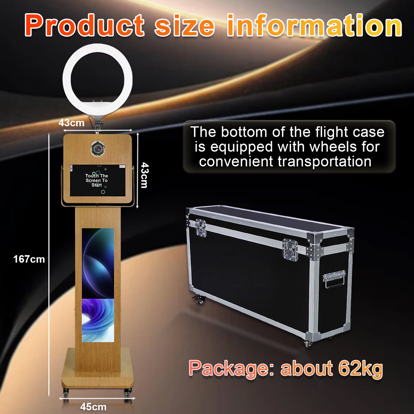 15.6" Mirror Touch Screen Photo Booth Machine 29 Inch LCD Split Screen Photo Booth Selfie Station Shell Stand Photobooth Machine for Events