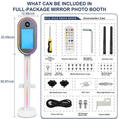 DSLR Photo Booth Portable Kiosk Camera Machine 15.6 inch Touch Screen Selfie Oval DSLR Photobooth Shell for Party Events