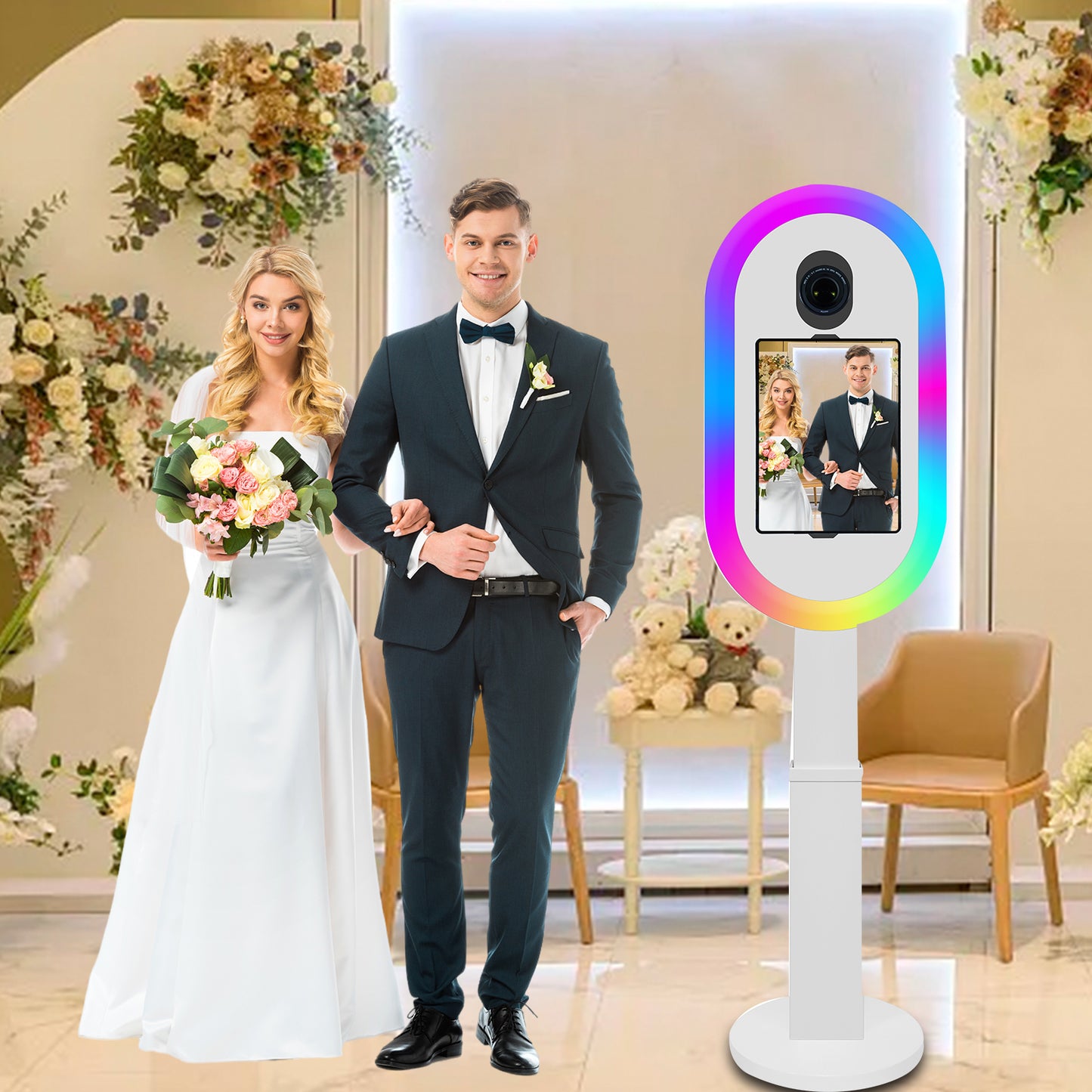 Photo Booth for iPad 10.2" 10.9" 11" 12.9" and for Camera Remote Control Flight Case 2-in-1 Portable Selfie Photobooth Stand for Party Rental Events