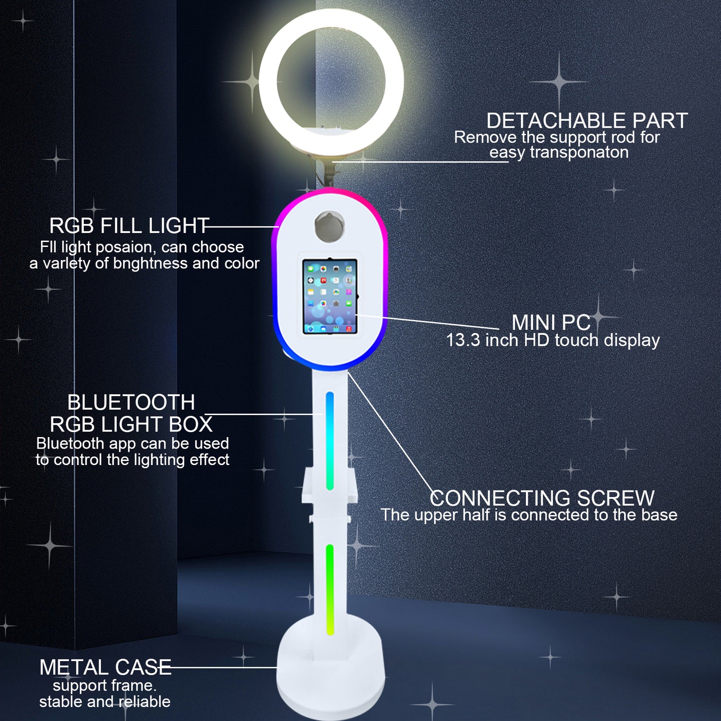 Portable Photo Booth for Ipad 10.2" 11" 12.9" APP Control Booth Shell Stand Compatible with iPad Stand Selfie Photo Booth Shell for DSLR Camera with Ring Light for Birthday Party