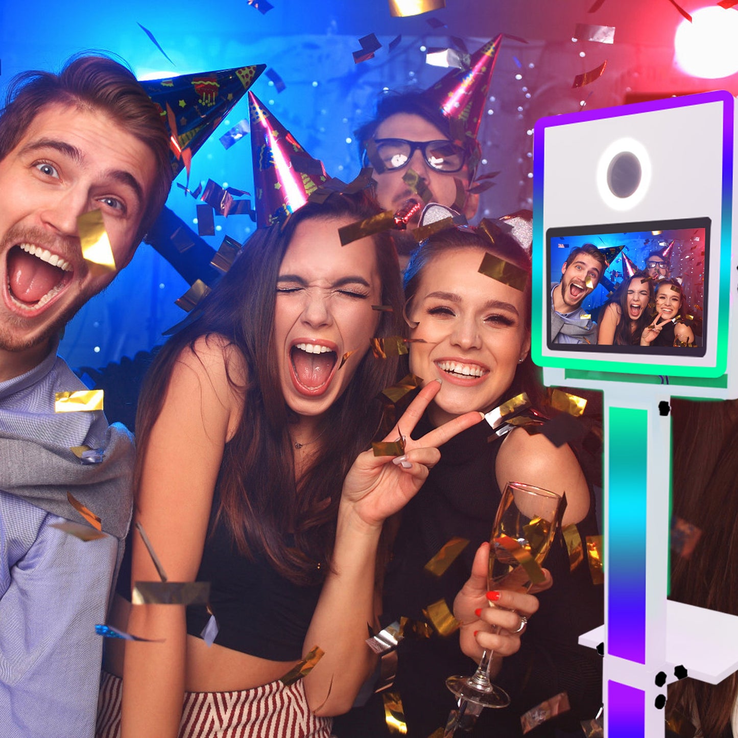 Mirror Photo Booth with Printer and DSLR Camera 15.6 inch Touch Screen Portable Photo Booth Selfie Photobooth Machine RGB Lights for Wedding Party Events Rental Christmas
