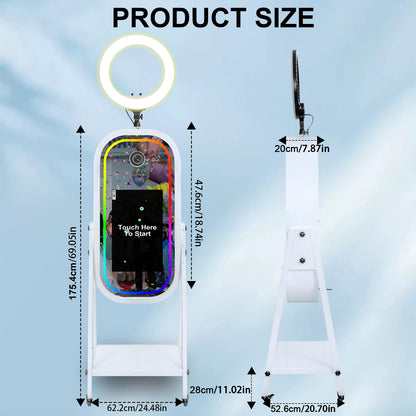 Magic Mirror Photo Booth Machine wiht 21.5" Touch Screen Mirror Photo Booth Selfie Photobooth Machine RGB Light for Event Rental Wedding Party