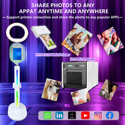 Magic Mirror Photo Booth Built-in HD Camera with 13.3in Touch All-in-one Camera Photobooth Selfie Station with RGB Fill Light RGB Light Box Flight Case for Parties Wedding Exhibition