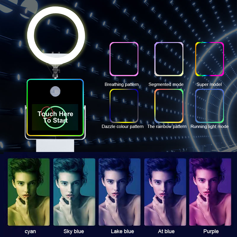 LCD Camera Photo Booth with 15.6" Mirror Touch Screen APP Control Mirror Photo Booth Selfie Station Shell Stand DIY Photobooth Machine with RGB Light