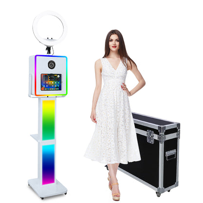 3 in 1 Portable Photo Booth Machine for Ipad 10.2" 10.9" 11" 12.9'' PhotoBooth Stand Shell Provide Cyratok Software RGB Ring Light Music Sync Aluminum Alloy Selfie Photo Booth for Parties Weddings Events