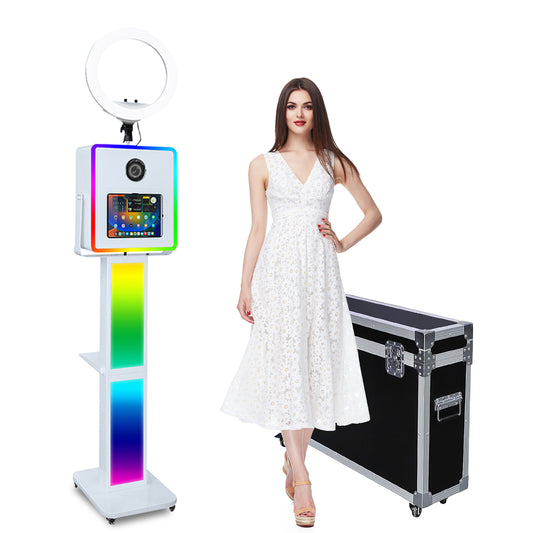 3 in 1 Portable Photo Booth Machine for Ipad 10.2" 10.9" 11" 12.9'' PhotoBooth Stand Shell Provide Cyratok Software RGB Ring Light Music Sync Aluminum Alloy Selfie Photo Booth for Parties Weddings Events