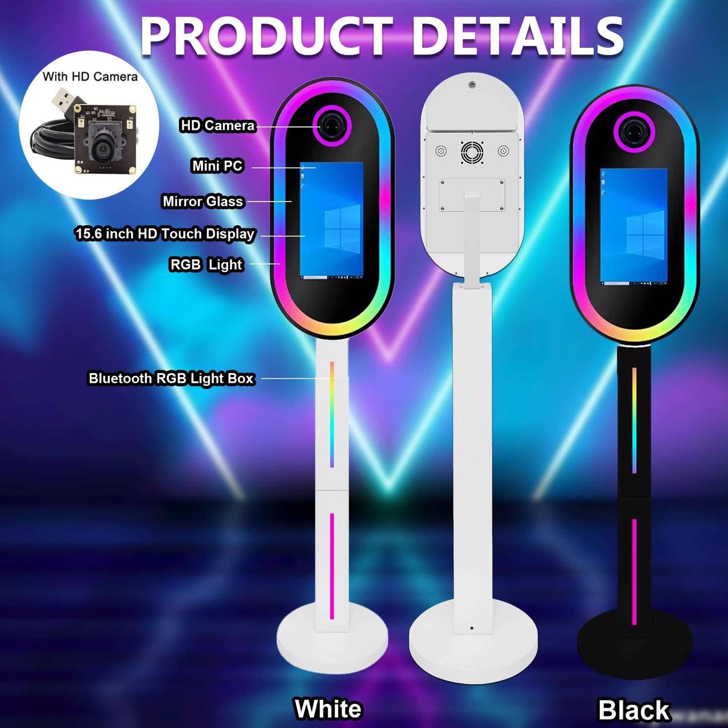 Magic Mirror Photo Booth 15.6 Inch with RGB Light, DSLR Photobooth Machine Selfie Portable Touch Screen with Flight Case for Wedding Party Events