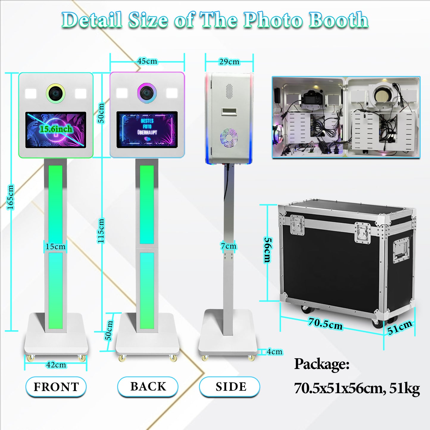 Cabina de fotos con espejo, impresora y cámara DSLR, pantalla táctil de 15,6 pulgadas, portátil, para selfies, luces RGB, ideal para bodas, fiestas, eventos, alquileres navideños.