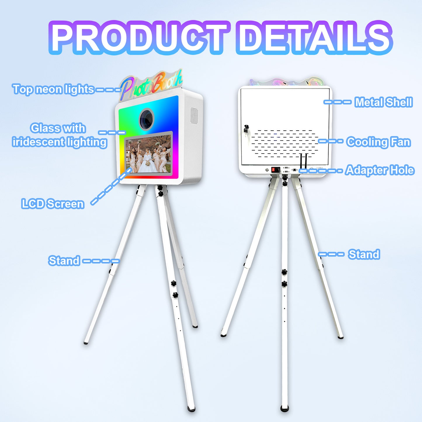 Cabina de fotos con espejo mágico, estuche de transporte y luz de relleno cuadrada. Máquina de fotomatón con espejo móvil de 65 pulgadas y pantalla táctil de 32 y 43 pulgadas para eventos, fiestas, bodas y alquiler.