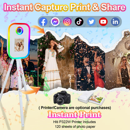 Cabina de fotos portátil para iPad de 10.2", 11" y 12.9". Control por app. Carcasa con soporte compatible con iPad. Carcasa para selfies con cámara DSLR y luz de anillo para fiestas de cumpleaños.