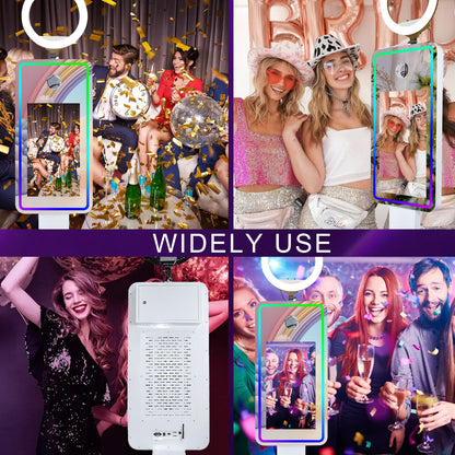 Magic Mirror Photo Booth 21.5/32" Touch Screen Camera Selfie DSLR Photobooth Machine with Software RGB LED Ring Light and Flight Case for Event Rental Wedding Party