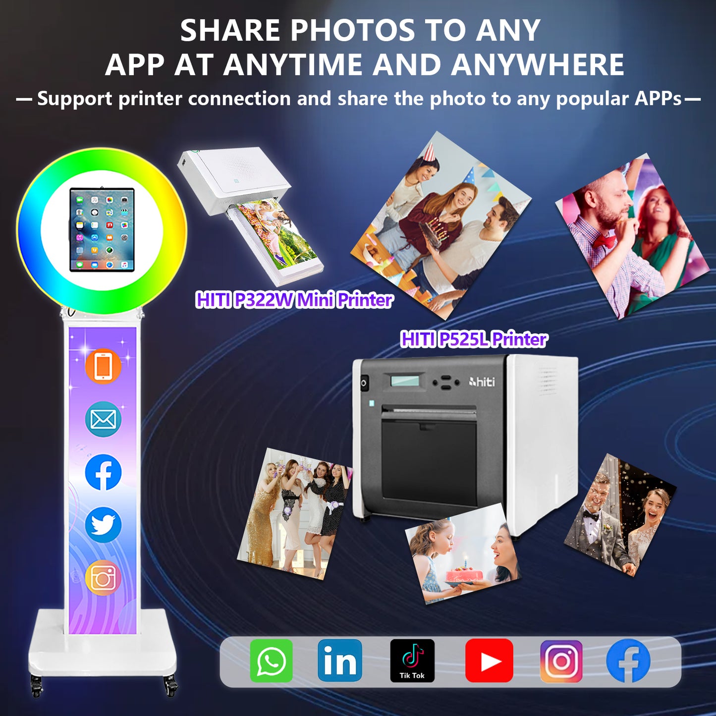 Portable Photo Booth Customized Logo with Light Ring for I Pad 10.2in 10.9in 11in 12.9in, Selfie Photobooth Stand Shell Machine with Software Remote Control Flight Case Music Sync for Christmas