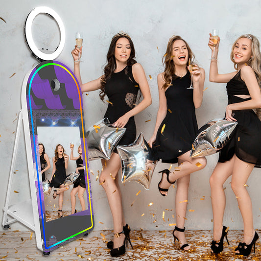 Portable 32/43 Inch Touch Screen Magic Mirror Booth Machine Flight Case Packing Mirror Photo Booth Selfie 65 Inch Photobooth for Weddings Parties Events