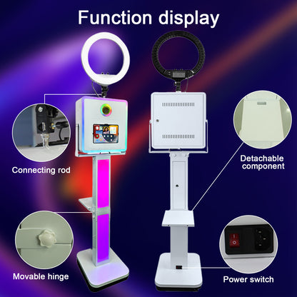 3 in 1 Portable Photo Booth Machine for Ipad 10.2" 10.9" 11" 12.9'' PhotoBooth Stand Shell Provide Cyratok Software RGB Ring Light Music Sync Aluminum Alloy Selfie Photo Booth for Parties Weddings Events