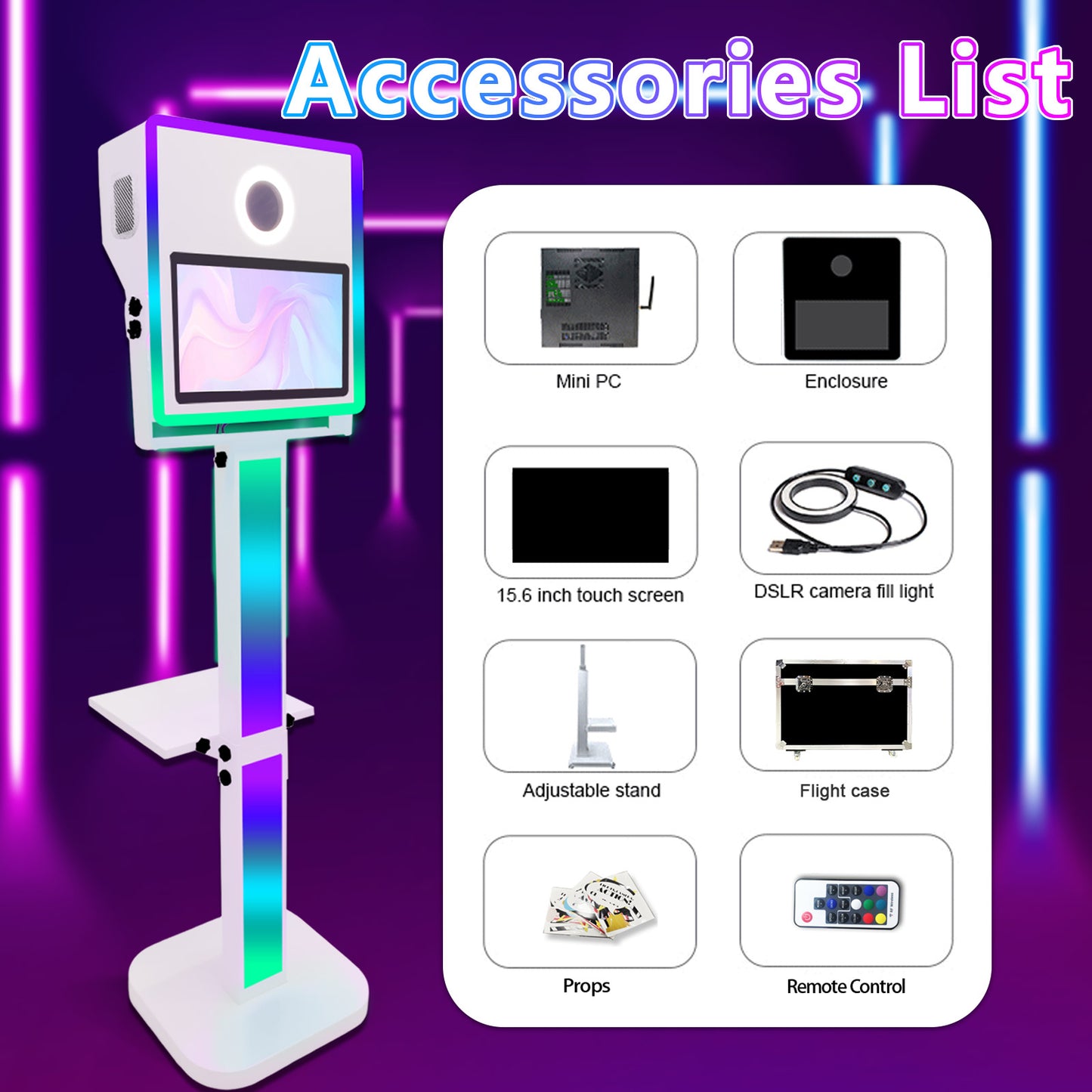 Mirror Photo Booth with Printer and DSLR Camera 15.6 inch Touch Screen Portable Photo Booth Selfie Photobooth Machine RGB Lights for Wedding Party Events Rental Christmas