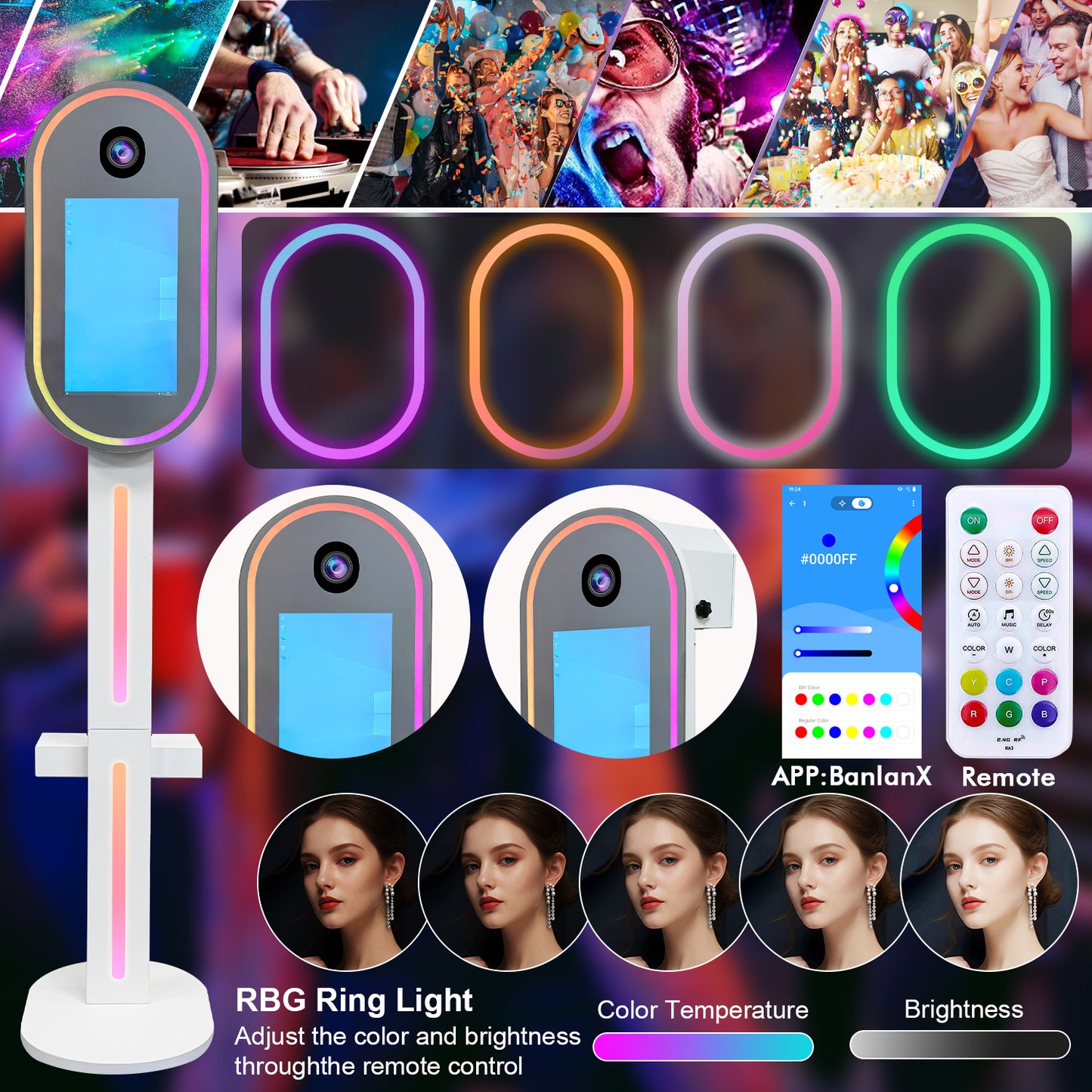 DSLR Photo Booth Portable Kiosk Camera Machine 15.6 inch Touch Screen Selfie Oval DSLR Photobooth Shell for Party Events