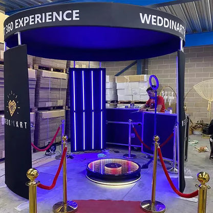 360 Photobooth Backdrop Photo Booth Enclosure Wall 8FT Backdrops with Top Customized Logo Video Selfie Rotating Background with 24 PCS LED Light Screen Stand for Rental Wedding Party