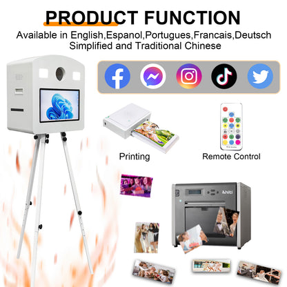 Portable Magic Mirror Photo Booth 15.6 inch Touch Screen DSLR Photobooth Machine with Flight Case for Wedding Party Rental