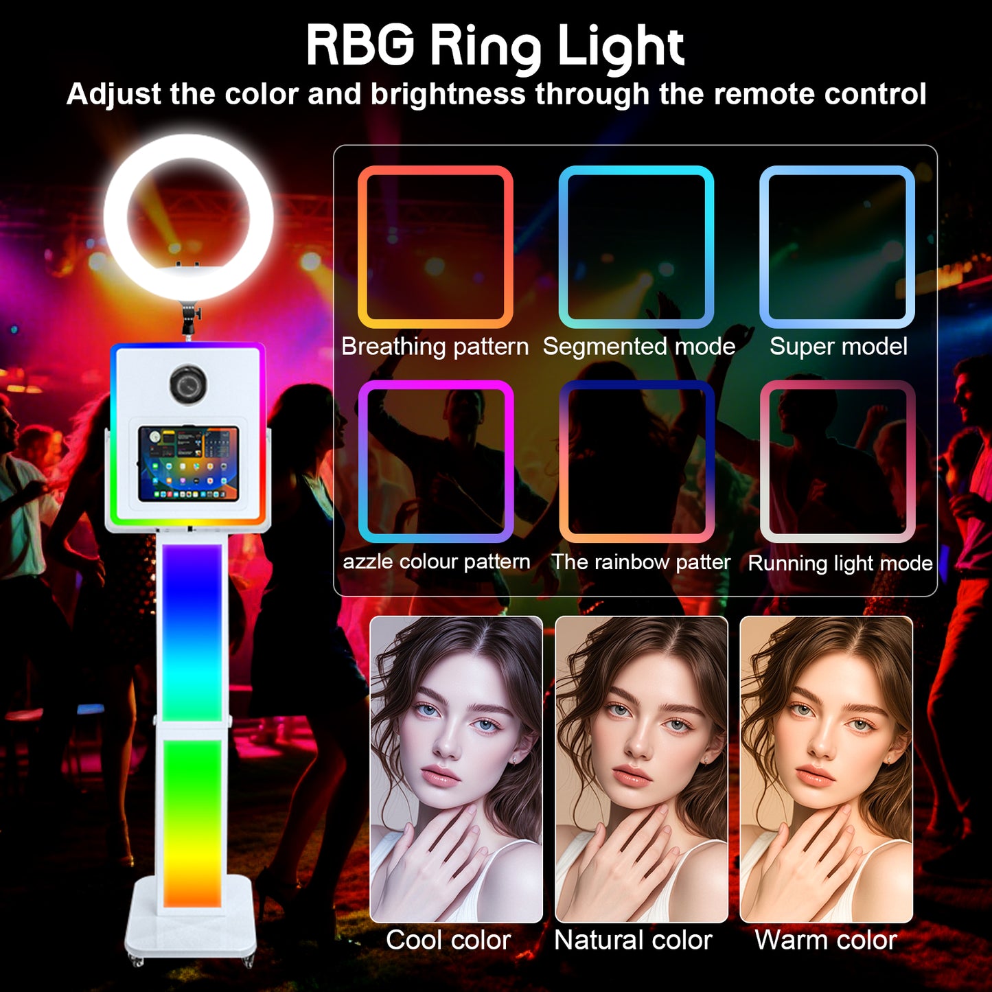 3 in 1 Portable Photo Booth Machine for Ipad 10.2" 10.9" 11" 12.9'' PhotoBooth Stand Shell Provide Cyratok Software RGB Ring Light Music Sync Aluminum Alloy Selfie Photo Booth for Parties Weddings Events