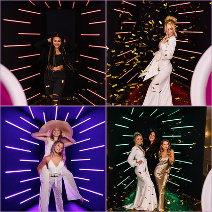 Photobooth Backdrop Photo Booth Enclosure Wall Backdrops Customized Logo 8FT Video Selfie Rotating Background with 23 PCS LED Light Stand for Rental Wedding Party