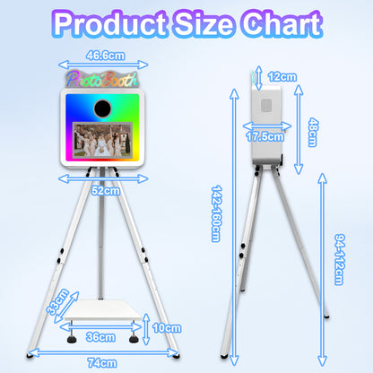 Cabina de fotos con espejo mágico, estuche de transporte y luz de relleno cuadrada. Máquina de fotomatón con espejo móvil de 65 pulgadas y pantalla táctil de 32 y 43 pulgadas para eventos, fiestas, bodas y alquiler.