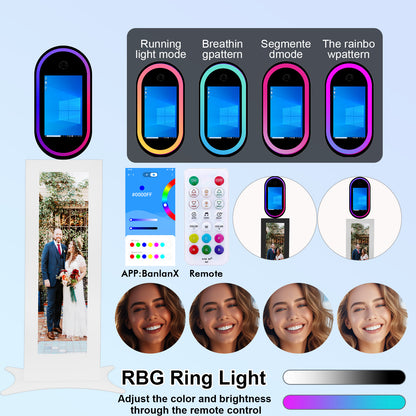Cabina de fotos con espejo mágico de 15,6 pulgadas con luz RGB, máquina de fotomatón DSLR, pantalla táctil portátil para selfies con estuche de transporte para bodas, fiestas y eventos.