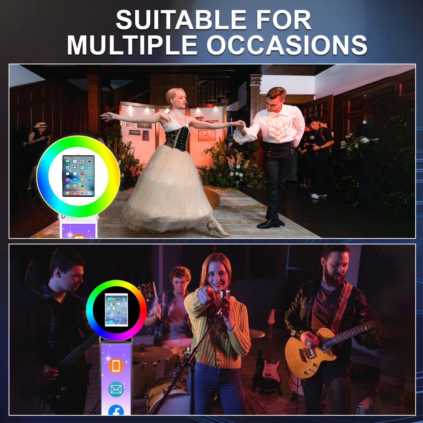 Portable Photo Booth Customized Logo with Light Ring for I Pad 10.2in 10.9in 11in 12.9in, Selfie Photobooth Stand Shell Machine with Software Remote Control Flight Case Music Sync for Christmas