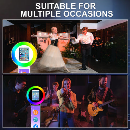 Portable Photo Booth Customized Logo with Light Ring for I Pad 10.2in 10.9in 11in 12.9in, Selfie Photobooth Stand Shell Machine with Software Remote Control Flight Case Music Sync for Christmas