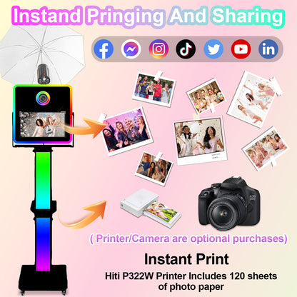 Cabina de fotos con espejo, impresora y cámara DSLR, pantalla táctil de 15,6 pulgadas, portátil, para selfies, luces RGB, ideal para bodas, fiestas, eventos, alquileres navideños.