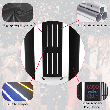 360 Photobooth Backdrop Photo Booth Enclosure Wall 3FT Backdrops Customized Logo Video Selfie Rotating Background with 24 PCS LED Light Screen Stand for Rental Wedding Party