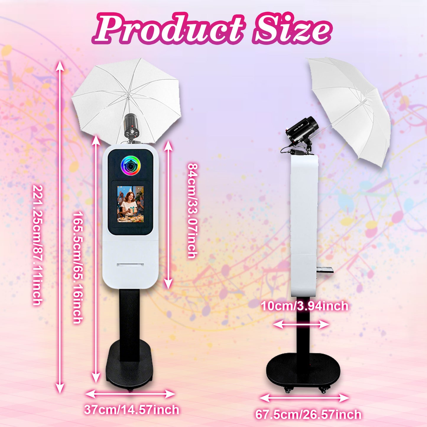 Cabina de fotos portátil para iPad de 10.2", 11" y 12.9". Control por app. Carcasa con soporte compatible con iPad. Carcasa para selfies con cámara DSLR y luz de anillo para fiestas de cumpleaños.